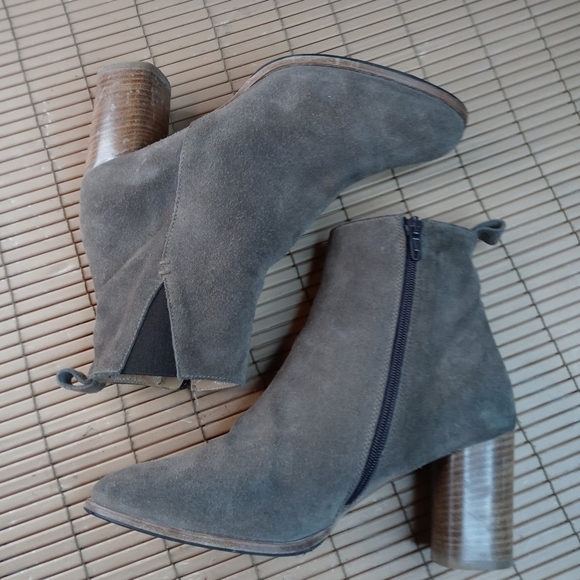 Napoleoni Italy Brown Suede Leather Zip 3" High stacked block Heel Ankle Boots W - Picture 4 of 11